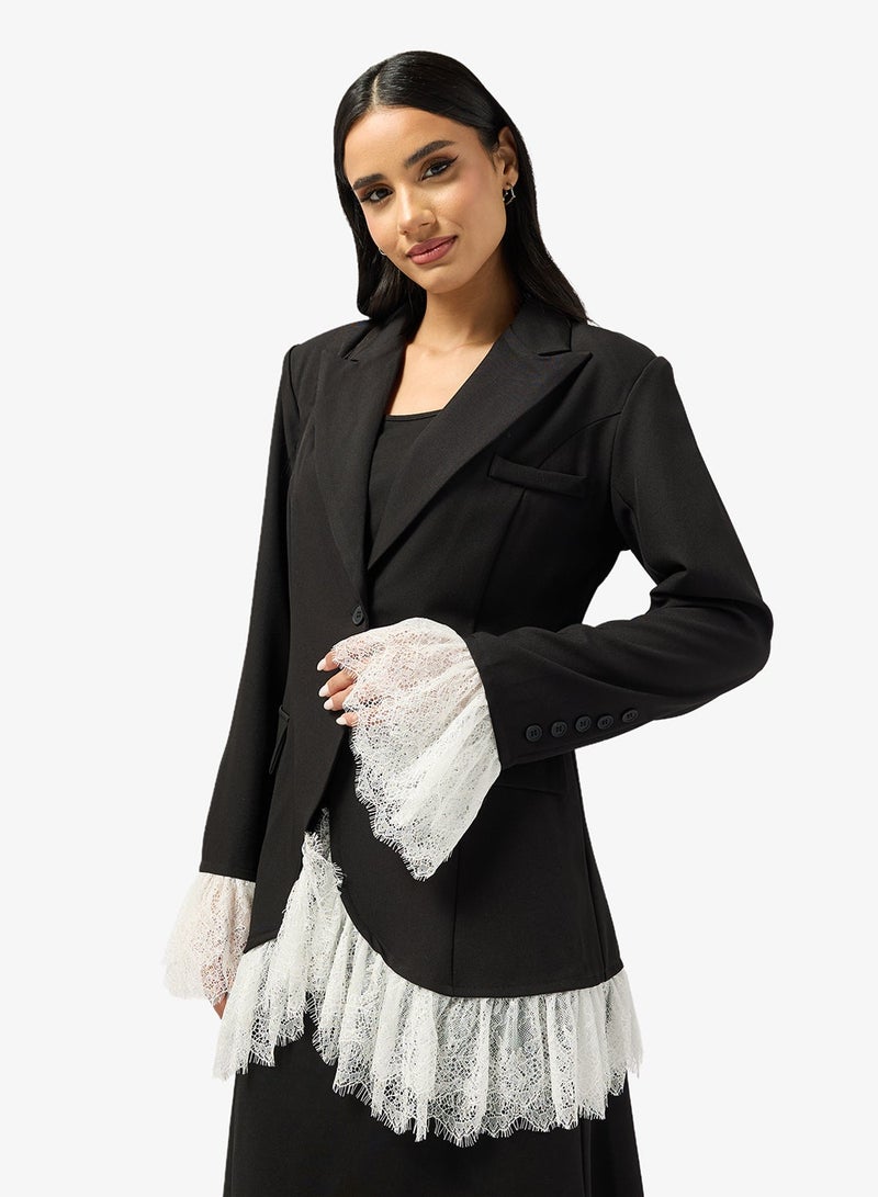 Ginger Cinched Waist Structured Blazer with Lace Trim - Image 2